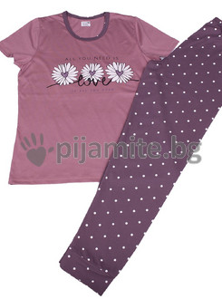 Дамска пижама къс ръкав, дълъг панталон, Маргаритки 155